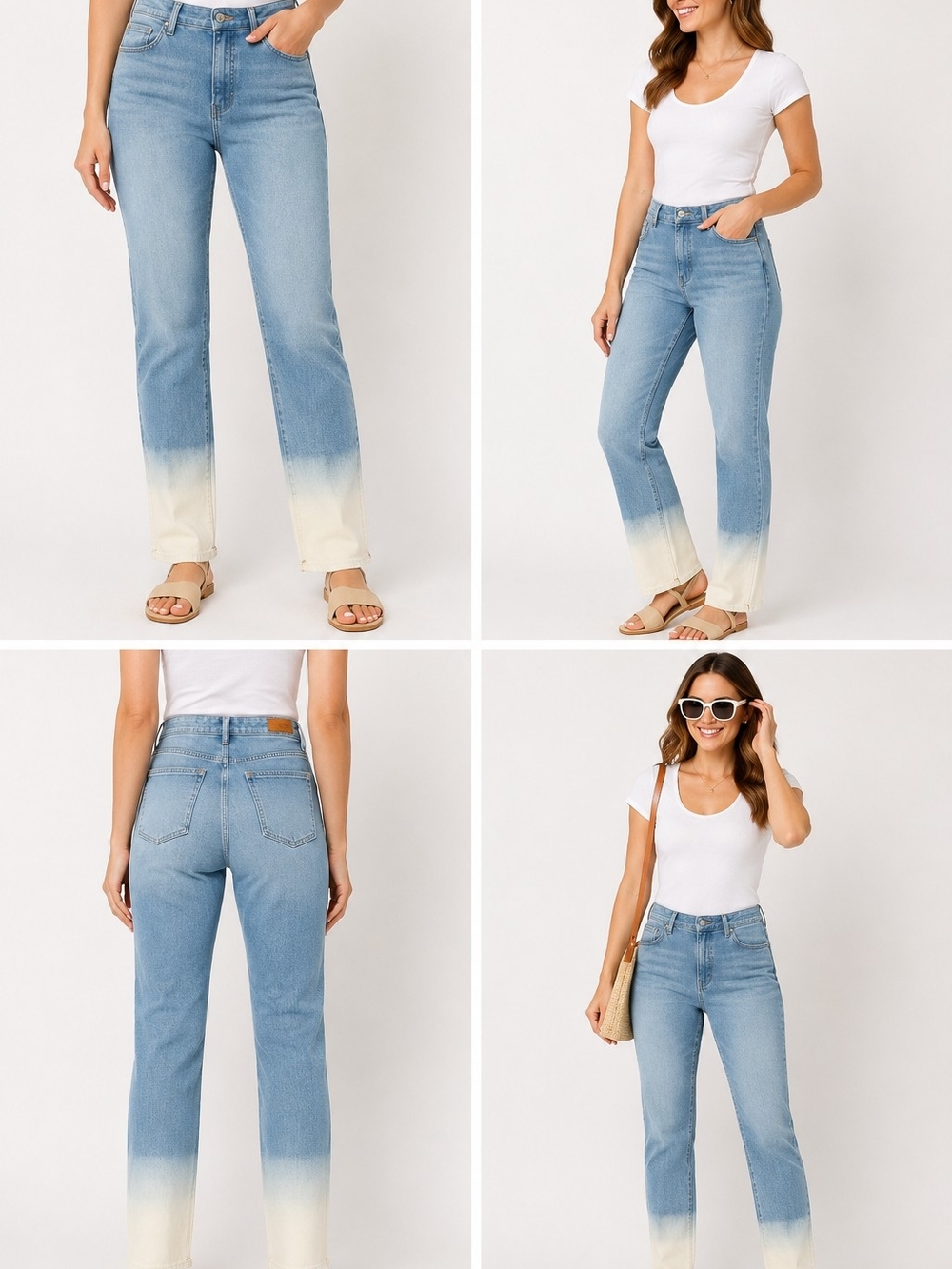 Crown & Ivy High Rise Vintage Straight Jeans Ombre Light Wash White Hem Size 8